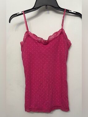 Aeropostale Y2K Pink &White Polka Dot W/ Lace Stretch Cami Woman’s Size Small